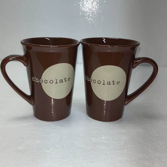 Set Of 2 Brown Ceramic Hot Chocolate-Themed Mugs - Picture 1 of 3